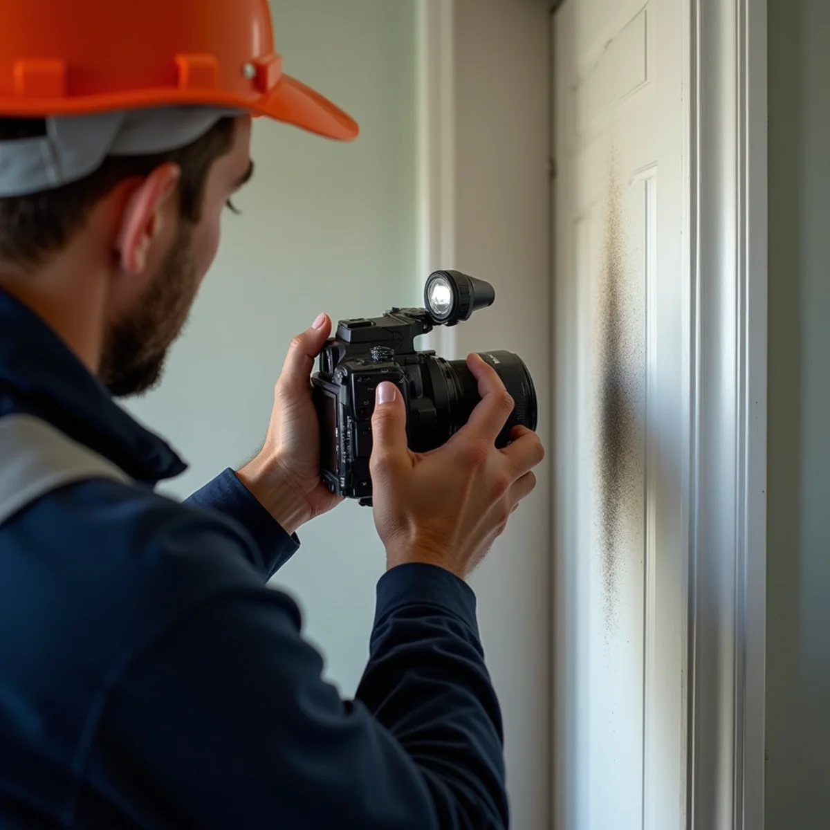 High-resolution digital camera and scope log documenting soot-stained building finishes