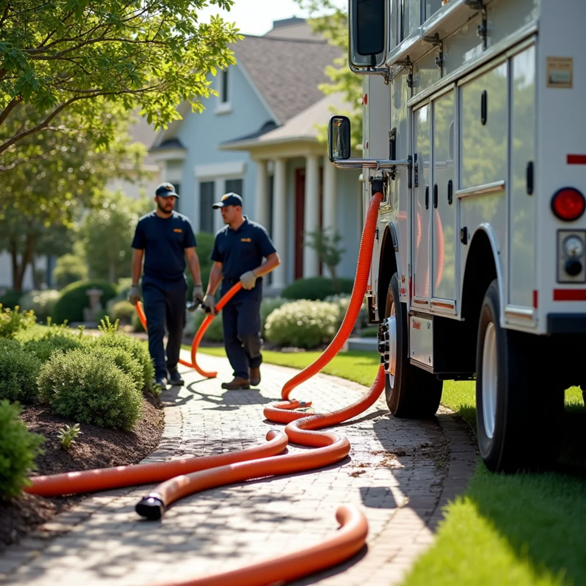High-capacity extraction hoses routed from service truck into residential doorway in Midlothian